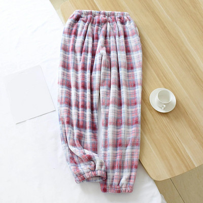 Ladies Winter Flannel Soft Pajama Trousers Plaid Printing Coral Fleece Thickened Warmer Home Trousers With Pockets Casual Pants