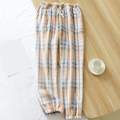 Moteriškos žieminės flanelinės minkštos pižamos kelnės, languotos margintos koralų vilnos, pastorintos, šiltesnės namų kelnės su kišenėmis Laisvalaikio kelnės