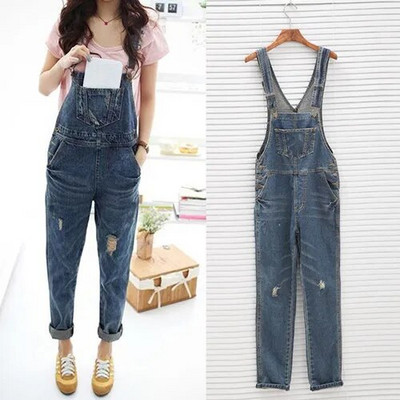 Nyári női ujjatlan kezeslábas Cool farmer Jumpsuit szakadt lyukak Alkalmi szakadt anya farmer Jumpsuitek női jumpsuitek nagy méretű