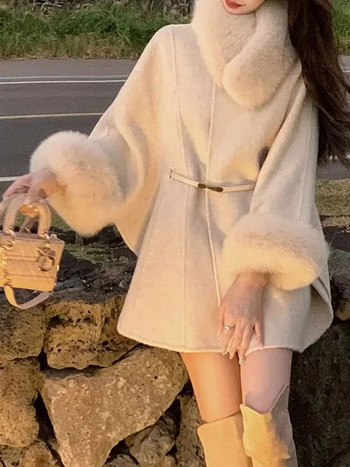 Κομψό γυναικείο μάλλινο παλτό μακρυμάνικο κορεατικά μοδάτα vintage μπουφάν Λεπτά μασίφ Fairycore 2023 Νέα φθινοπωρινά χειμωνιάτικα παλτό