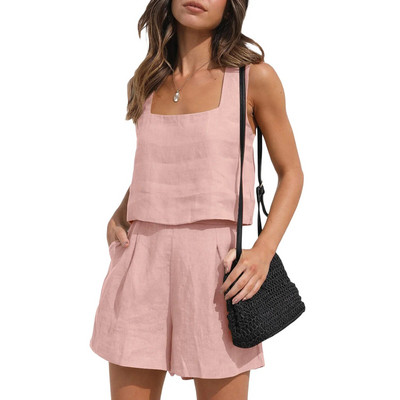 Costum scurt Femei Set 2 piese Vest Pantaloni scurți Tinuta Culoare uni Fara maneci Primavara Vara Buzunare Casual Zilnic Lenjerie Imbracaminte pentru femei