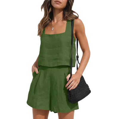 Costum scurt Femei Set 2 piese Vest Pantaloni scurți Tinuta Culoare uni Fara maneci Primavara Vara Buzunare Casual Zilnic Lenjerie Imbracaminte pentru femei