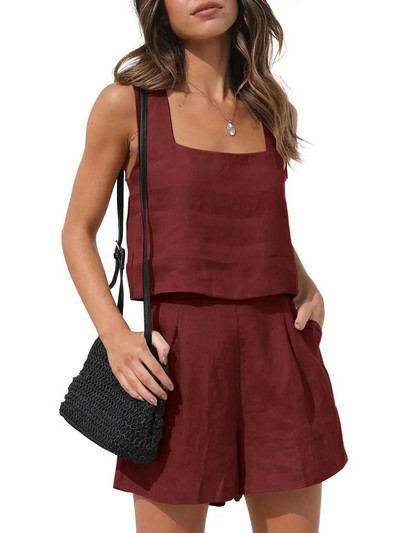 Costum scurt Femei Set 2 piese Vest Pantaloni scurți Tinuta Culoare uni Fara maneci Primavara Vara Buzunare Casual Zilnic Lenjerie Imbracaminte pentru femei