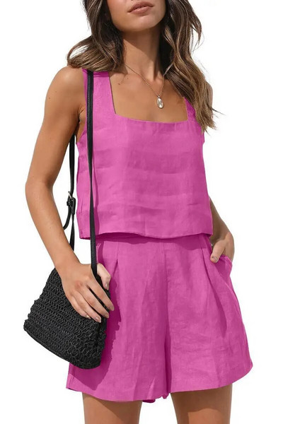 Costum scurt Femei Set 2 piese Vest Pantaloni scurți Tinuta Culoare uni Fara maneci Primavara Vara Buzunare Casual Zilnic Lenjerie Imbracaminte pentru femei