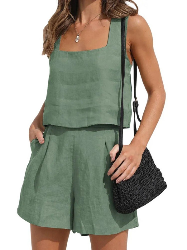 Costum scurt Femei Set 2 piese Vest Pantaloni scurți Tinuta Culoare uni Fara maneci Primavara Vara Buzunare Casual Zilnic Lenjerie Imbracaminte pentru femei