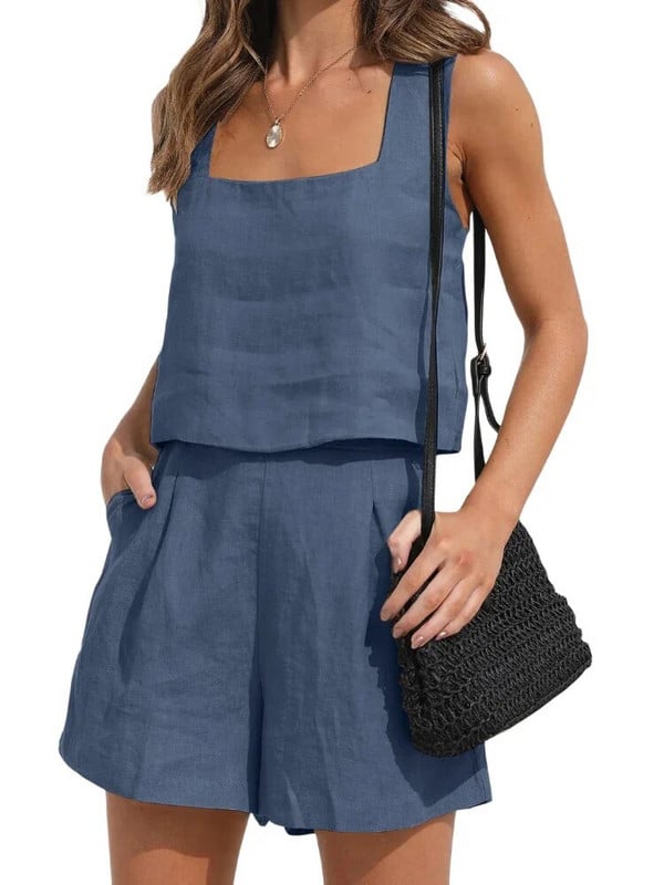 Costum scurt Femei Set 2 piese Vest Pantaloni scurți Tinuta Culoare uni Fara maneci Primavara Vara Buzunare Casual Zilnic Lenjerie Imbracaminte pentru femei