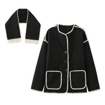 2023 Hotsale Γυναικεία Παλτό Φθινοπώρου και Χειμώνα Μαύρο παλτό Κασκόλ Ζεστό streetwear Γυναικεία εξωτερικά ρούχα Blouson Femme