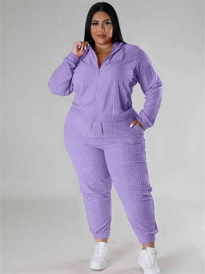 Wmstar Plus Size Haine pentru femei 2 piese Solid pantaloni de trening Topuri și pantaloni Seturi de mâneci lungi Trening ocazional la modă Comerț cu ridicata 2023
