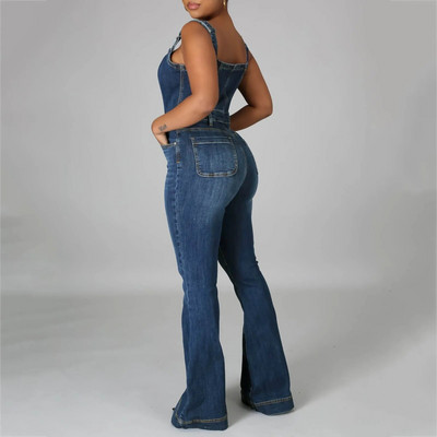 Moterų mados laisvalaikio seksualus dirželis džinsinis kombinezonas platus smokingo šortai Naudingas kombinezonas Moteriški kombinezonai Jaunesniems kūno kostiumai