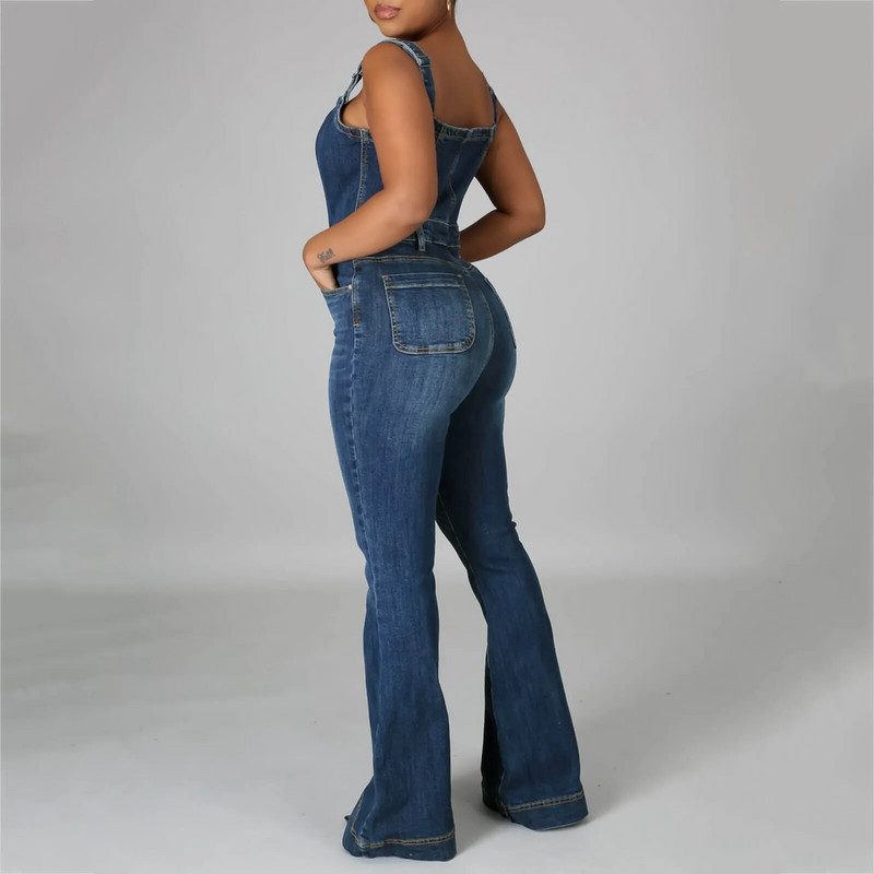 Moterų mados laisvalaikio seksualus dirželis džinsinis kombinezonas platus smokingo šortai Naudingas kombinezonas Moteriški kombinezonai Jaunesniems kūno kostiumai