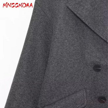 MNCCMOAA 2023 Φθινόπωρο, Χειμώνας, Γυναικεία Μόδα Χαλαρό μάλλινο παλτό με διπλό στήθος Γυναικείο μονόχρωμο casual μακρυμάνικο μπλουζάκι