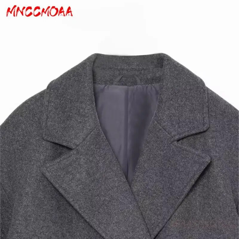 MNCCMOAA 2023 Jesen Zima Ženska modna široka vunena jakna s dvostrukim kopčanjem Ženska jednobojna ležerna gornja odjeća dugih rukava