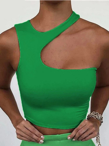 Cut Out Sexy Crop Off Shoulder Solid 2022 Skinny Sport Κοντές μπλούζες Γυναικείες ακανόνιστες καλοκαιρινές μπλούζες