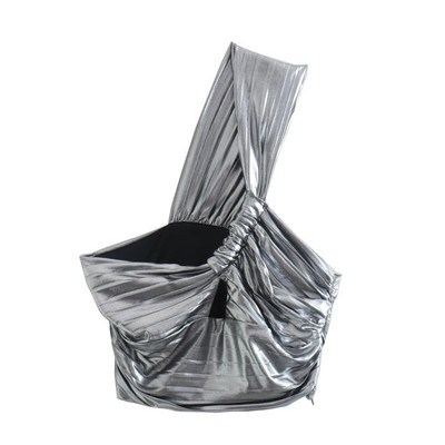 KEYANKETIAN Ljeto 2022. Nova metalna tekstura s asimetričnim kosim ramenima Y2k Crop Top Ženski korzet Sling Crop Top