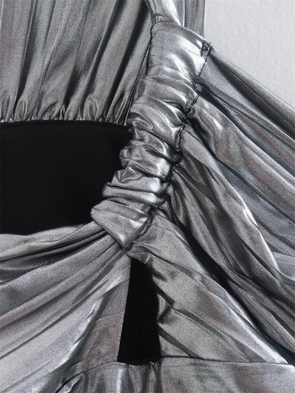 KEYANKETIAN Ljeto 2022. Nova metalna tekstura s asimetričnim kosim ramenima Y2k Crop Top Ženski korzet Sling Crop Top