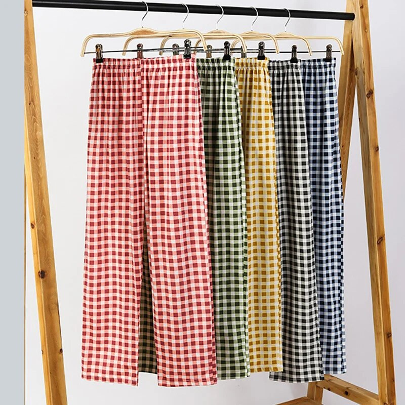 Pamučne široke ženske pidžame hlače Pidžama karirane hlače Ženske donje hlače za spavanje Lounge Wear Hlače za spavanje Proljeće ljeto Ženske hlače