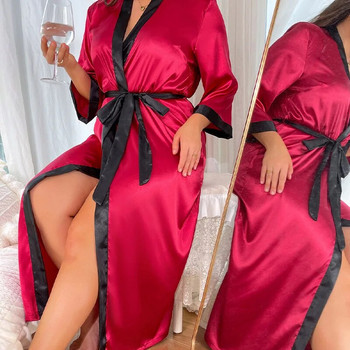 XL-5XL Μεγάλο μέγεθος Γυναικεία Ρόμπα Ρόμπα Σαλόνι Νυχτικό Καλοκαιρινό μεταξένιο σατέν κιμονό V-λαιμόκοψη Πυζόνια Μπουρνούζι Ρούχα σπιτιού