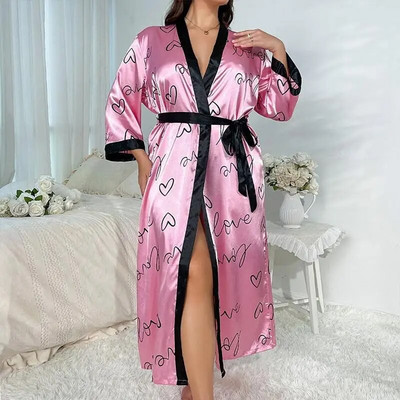 XL-5XL Liela izmēra Sieviešu halāts Halāts Atpūtas apģērbs Naktskrekls Vasaras zīdains Satīna Kimono V veida kakla izgriezums Gulēšanas apģērbs Peldmētelis Mājas Apģērbs