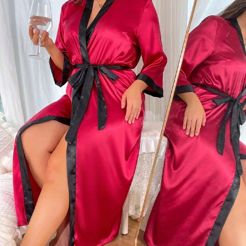 XL-5XL Big Size Naiste hommikumantel Salongirõivad Öösärk Suvine Siidine Satiin Kimono V-kaelusega Magamisriided Hommikumantel Koduriided