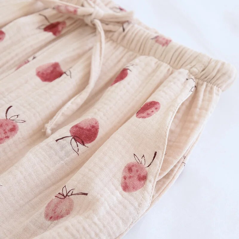 Nyári 100% géz pamut Otthoni nadrágok Női Alsónadrágok Akciós Friss nyomtatási Pizsamanadrágok Női Alvásruházat Női Bő nadrágok