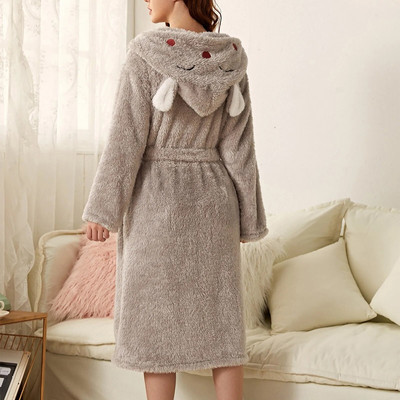 Halat de baie calduros din fleece de pluș pentru femei Halat de baie drăguț cu glugă pentru urechi Robe de baie de flanel de iepure Kimono Robă de baie din catifea