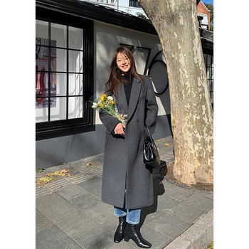 MEXZT Дълги палта от смесена вълна Дамско улично облекло Черен блейзър Корейски ватирани вълнени якета Зимно елегантно палто Дебело връхно облекло
