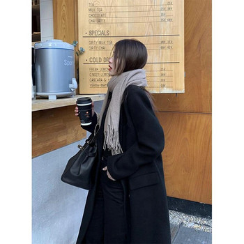 MEXZT Μακριά Μάλλινα Παλτό Γυναικεία Streetwear Μαύρο σακάκι Κορεατικά καπιτονέ μάλλινα μπουφάν Χειμερινό κομψό πανωφόρι Χοντρό εξωτερικά ενδύματα