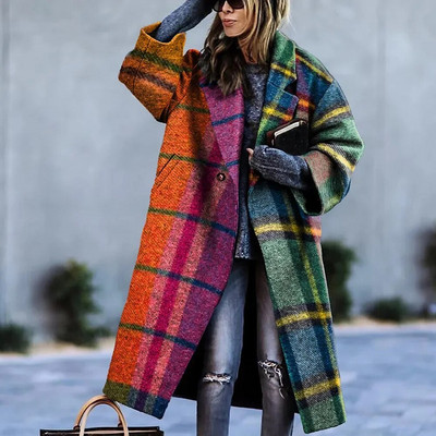 New2024, toamnă iarnă, jachete calde pentru femei, stil francez, amestecuri de lână, paltoane lungi, pardesi căptușite, îmbrăcăminte în carouri elegante pentru femei, S-5XL