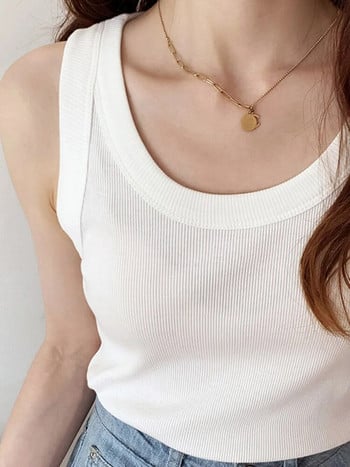 Καλοκαιρινά πλεκτά μονόχρωμα τανκς Top White Skinny Camisole Γυναικεία Basic Camisole T-shirt