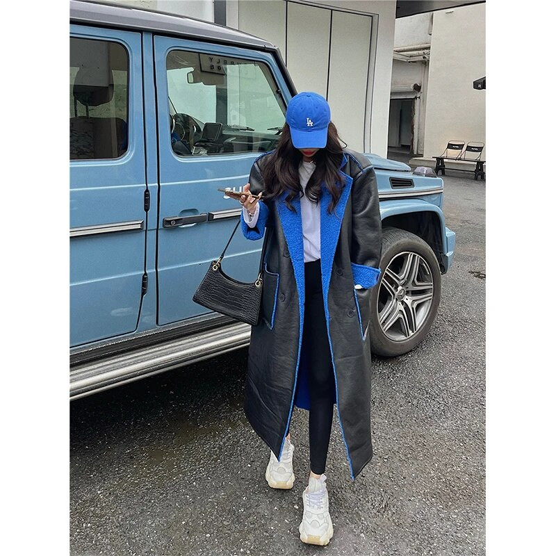 Μακριά Pu Δερμάτινα Μπουφάν Γυναικεία Αρνί Μάλλινα Παλτό Streetwear Fluffy Faux Γούνινο Παλτό Γούνινο Plus Size Εξωτερικά Ενδύματα Χειμώνα Ζεστό Πανωφόρι Νέο