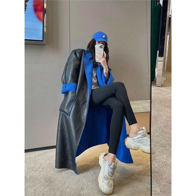 Μακριά Pu Δερμάτινα Μπουφάν Γυναικεία Αρνί Μάλλινα Παλτό Streetwear Fluffy Faux Γούνινο Παλτό Γούνινο Plus Size Εξωτερικά Ενδύματα Χειμώνα Ζεστό Πανωφόρι Νέο