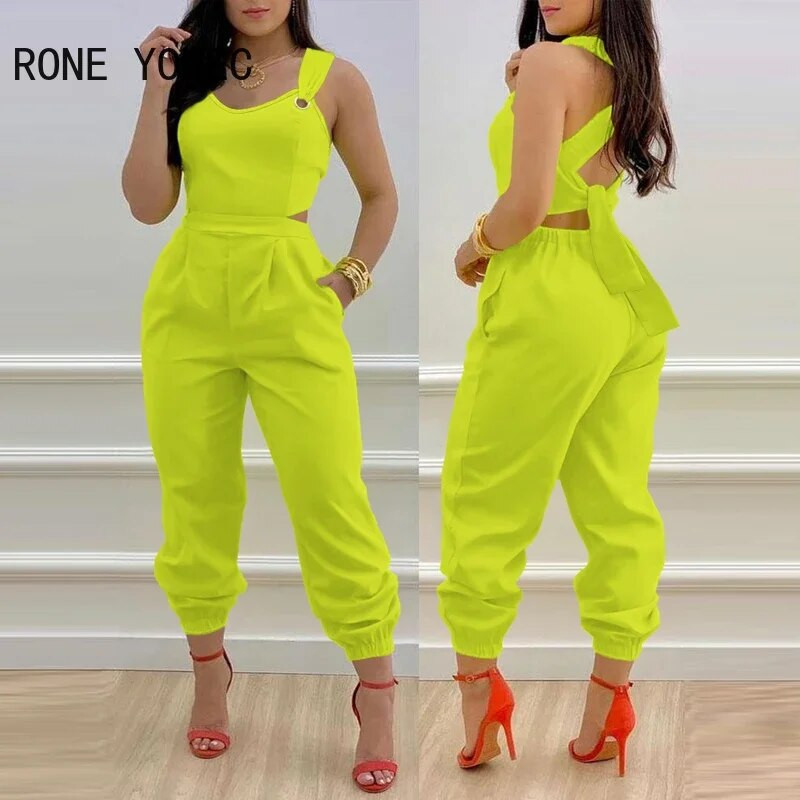 Ženska odjeća Kombinezoni 2023 Jednobojni Kombinezon bez leđa s ukrštenim detaljima