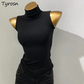 Μισό ψηλό κολάρο Tanks Γυναικεία streetwear Κομψά, μοντέρνα μόδα, σέξι και όλα ταίριασμα Slim Casual European Style Strechy Basics Αμάνικο