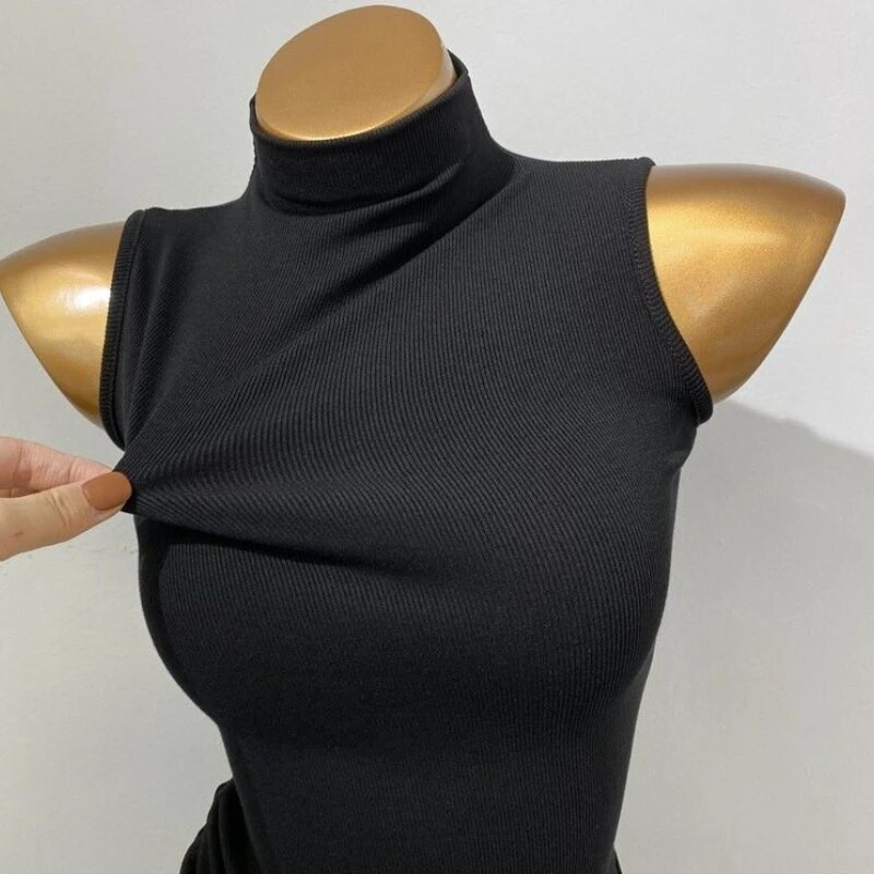 Μισό ψηλό κολάρο Tanks Γυναικεία streetwear Κομψά, μοντέρνα μόδα, σέξι και όλα ταίριασμα Slim Casual European Style Strechy Basics Αμάνικο