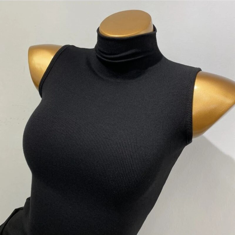 Μισό ψηλό κολάρο Tanks Γυναικεία streetwear Κομψά, μοντέρνα μόδα, σέξι και όλα ταίριασμα Slim Casual European Style Strechy Basics Αμάνικο