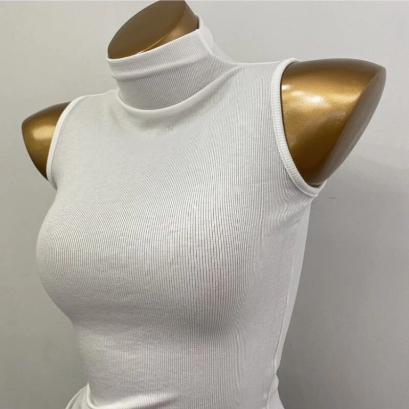 Μισό ψηλό κολάρο Tanks Γυναικεία streetwear Κομψά, μοντέρνα μόδα, σέξι και όλα ταίριασμα Slim Casual European Style Strechy Basics Αμάνικο