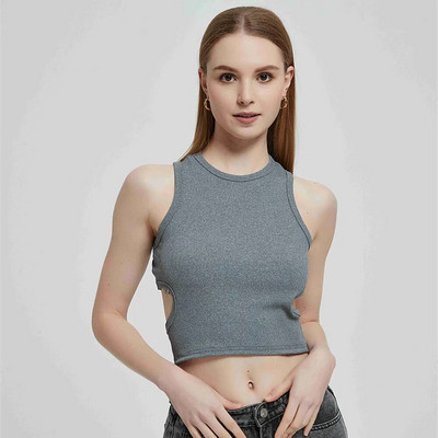 Top cu vestă y2k pentru femei Topuri tricotate cu nervuri Gât de vară Cămăși pentru femei Tank Top pentru femei Cămăși casual maro