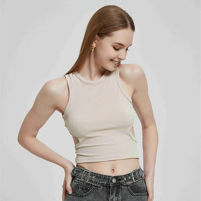 Top cu vestă y2k pentru femei Topuri tricotate cu nervuri Gât de vară Cămăși pentru femei Tank Top pentru femei Cămăși casual maro