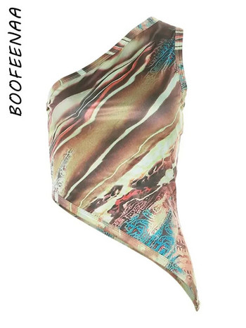 BOOFEENAA Abstract Print Tank Tops Y2k Tees Καλοκαιρινά ρούχα για γυναίκες 2023 Μοντέρνα σέξι ασύμμετρη μπλούζα με έναν ώμο C83-AF11