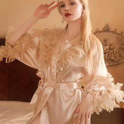Robă sexy din pene pentru femei Rochie de mireasa elegantă din raion Lenjerie de dormit pentru nuntă, echipa de domnișoare de onoare, halat de baie, cămașă de noapte scurtă