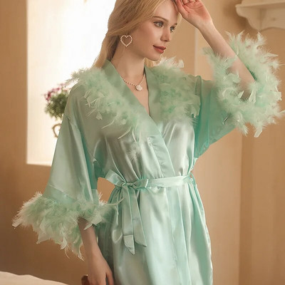 Robă sexy din pene pentru femei Rochie de mireasa elegantă din raion Lenjerie de dormit pentru nuntă, echipa de domnișoare de onoare, halat de baie, cămașă de noapte scurtă