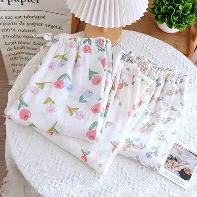 Spring Summer Floral Print Pj Pants Home Women`s Home Clothes Pyjama Pants Cotton Pajamas Trousers Home Wear Ladies Bottoms