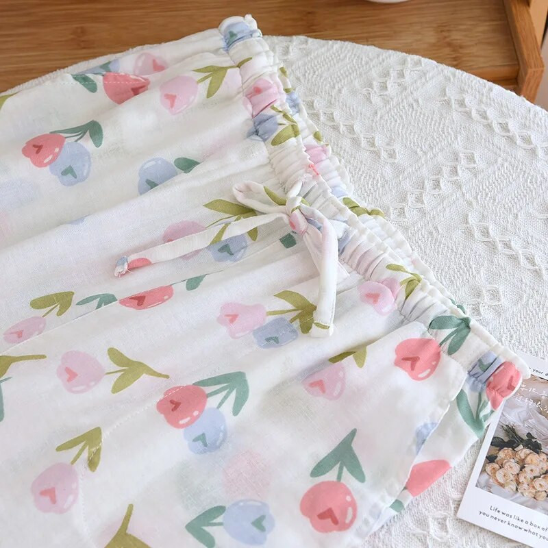 Proljeće Ljeto Cvjetni print Pj Hlače Kućna Ženska Kućna Odjeća Pidžama Hlače Pamučne Pidžame Hlače Kućna odjeća Ženski donji dio