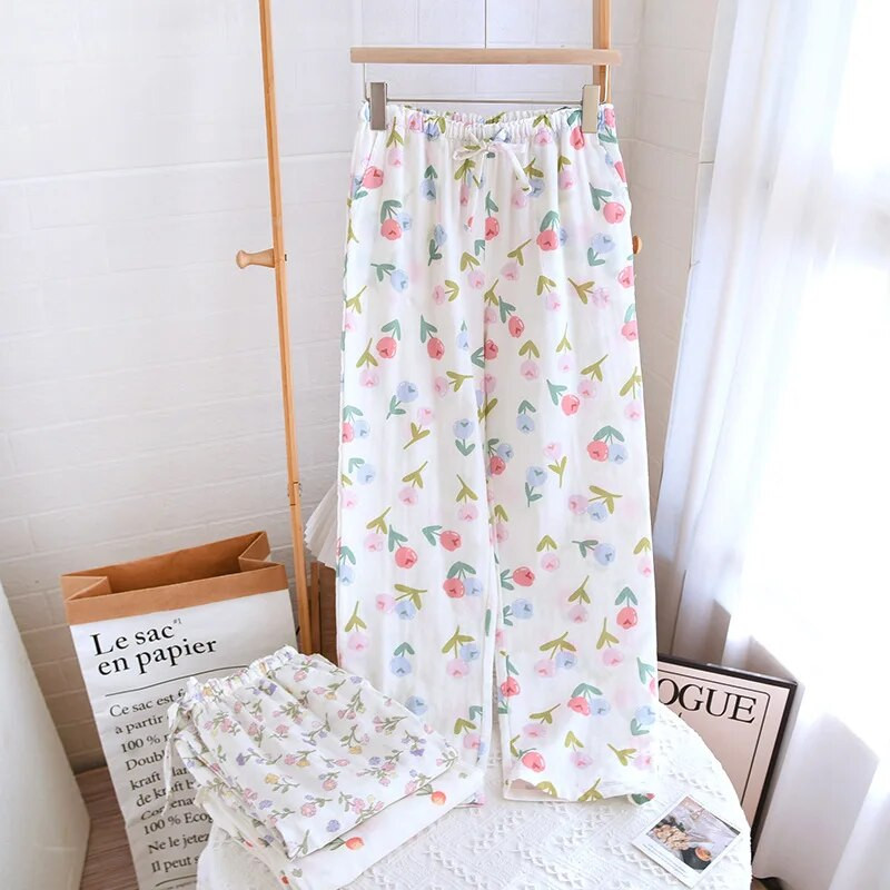 Proljeće Ljeto Cvjetni print Pj Hlače Kućna Ženska Kućna Odjeća Pidžama Hlače Pamučne Pidžame Hlače Kućna odjeća Ženski donji dio