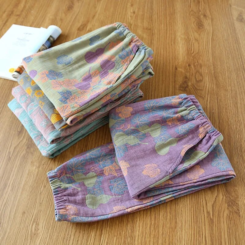 2023 New 100% pamuk gaza spavaćice Ženske pamučne duge pidžame Hlače Ženske salonke Butterfll Print jesen široke ljetne hlače