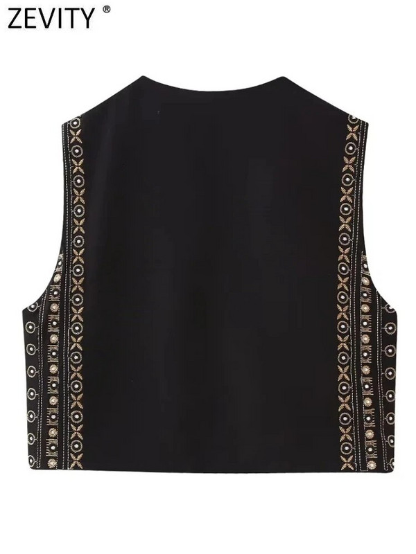 Zevity naiste vintage V-kaelusega pärlitega lilltikandid, lühike vestiga jakk naistele, varrukateta vabaaja kampsun, vest, topsid CT5322