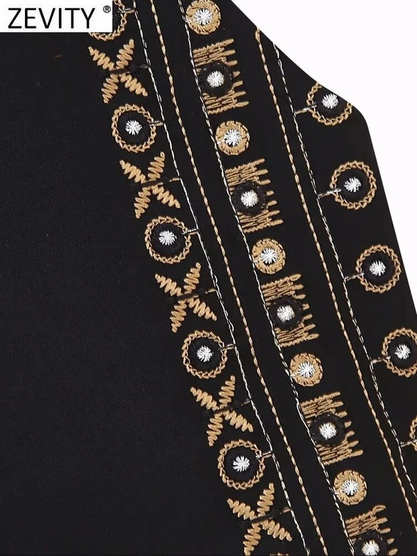 Zevity naiste vintage V-kaelusega pärlitega lilltikandid, lühike vestiga jakk naistele, varrukateta vabaaja kampsun, vest, topsid CT5322