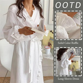 Halat de baie pentru femei, cu volane, cu mânecă lungă, în stil coreean, halat dulce, alb, elegant, spa, doamnă, primăvară, toamnă, acasă, halat, halate, pijamale