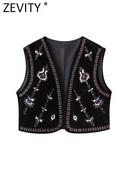 Zevity pentru femei, vintage, paiete, broderie de flori, vestă scurtă de catifea, jachetă pentru femei, fără mâneci, ocazional, cardigan, vestă, topuri CT5465