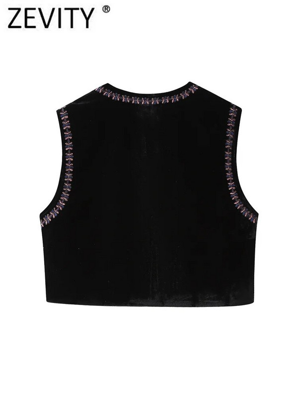 Zevity Ženska vintage šljokice Cvjetni vez Kratka jakna od baršunastog prsluka Ženski ležerni kardigan bez rukava Gornji dio prsluka CT5465